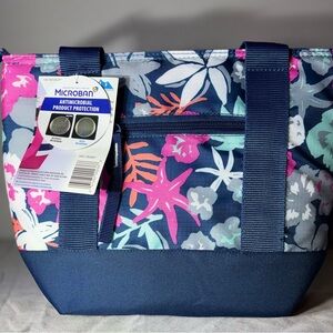 Floral Navy Insulated Tote Bag with Antimicrobial Protection